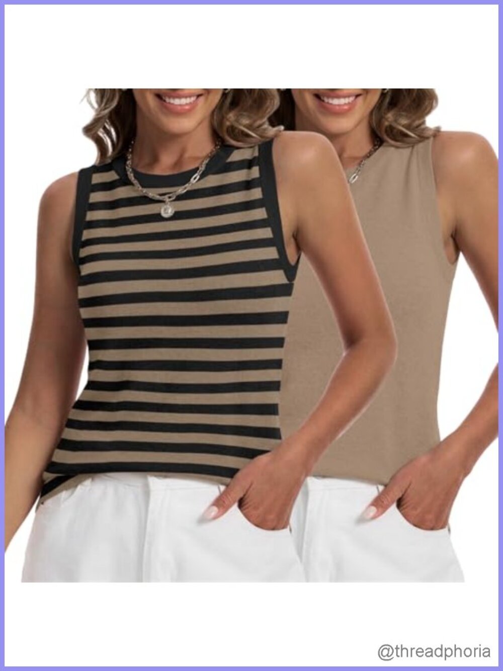 2 Piece Sleeveless Knit Vest Set Soft Round Neck Pullover Women's Summer Top
